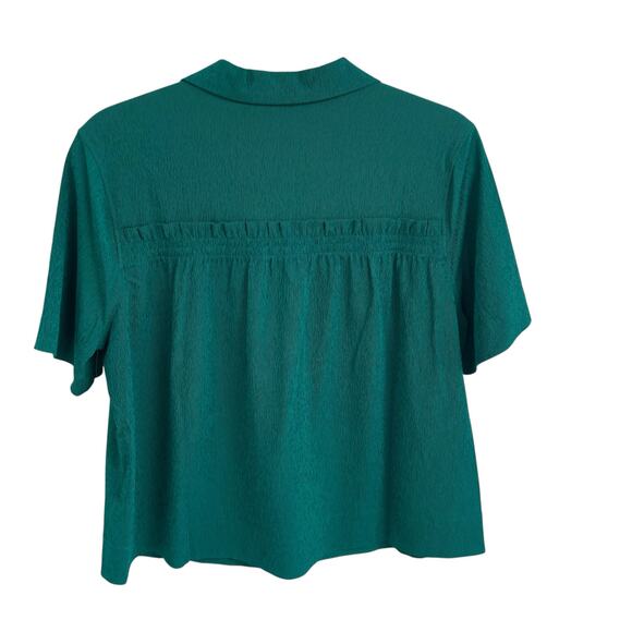 Athleta Short Sleeve Button Up Echo Top in Dark Green Womens Size Small - Picture 3 of 7